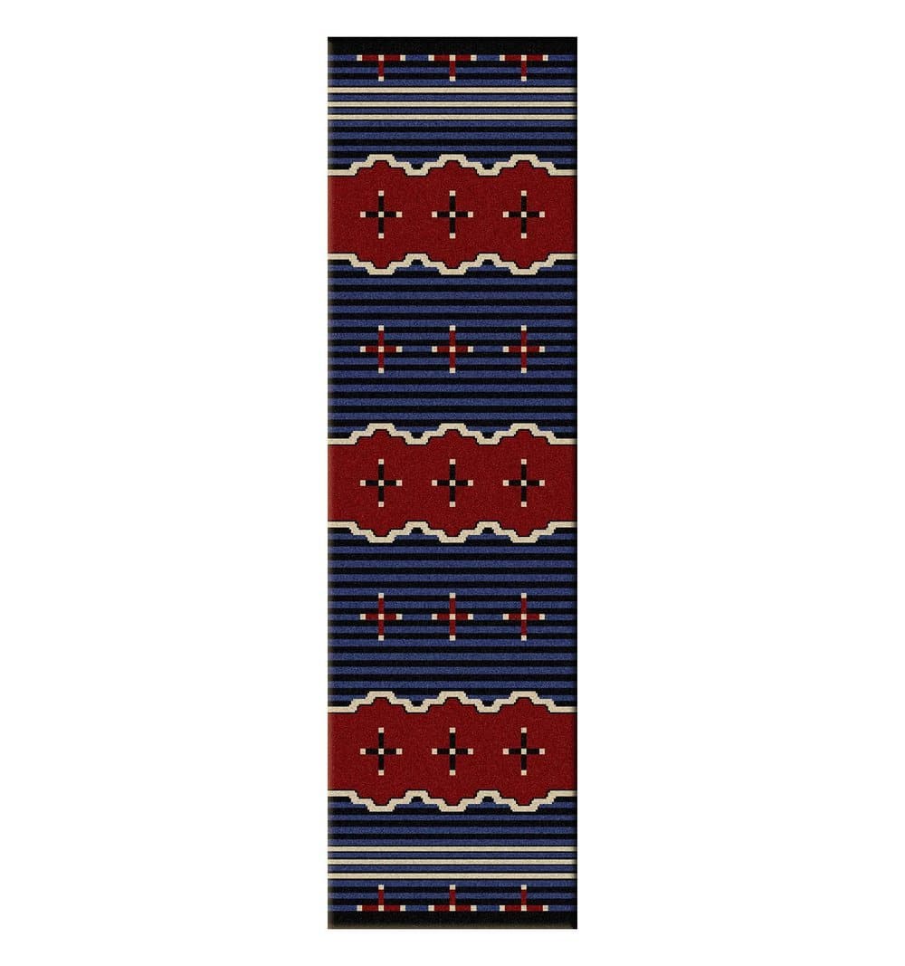 Big Chief Blue, Red, White, Black Floor Runner - Rugs made in the USA - Your Western Decor