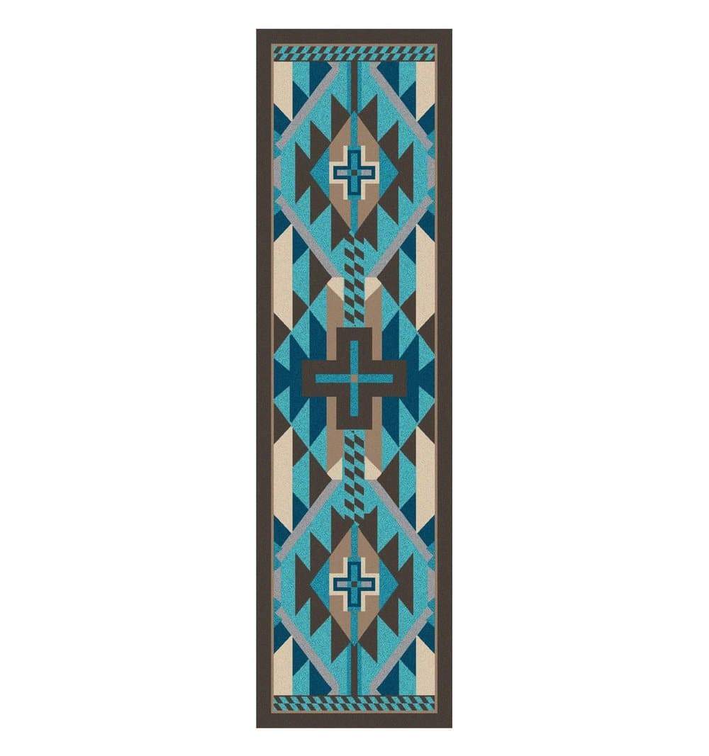 Rustic Cross Southwest Floor Runner - Turquoise - Made in the USA - Your Western Decor