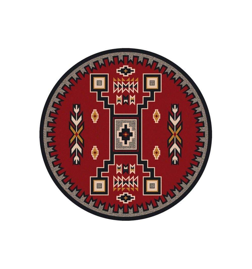 Old Crow Southwestern Round Area Rug in red - made in the USA  - Your Western Decor