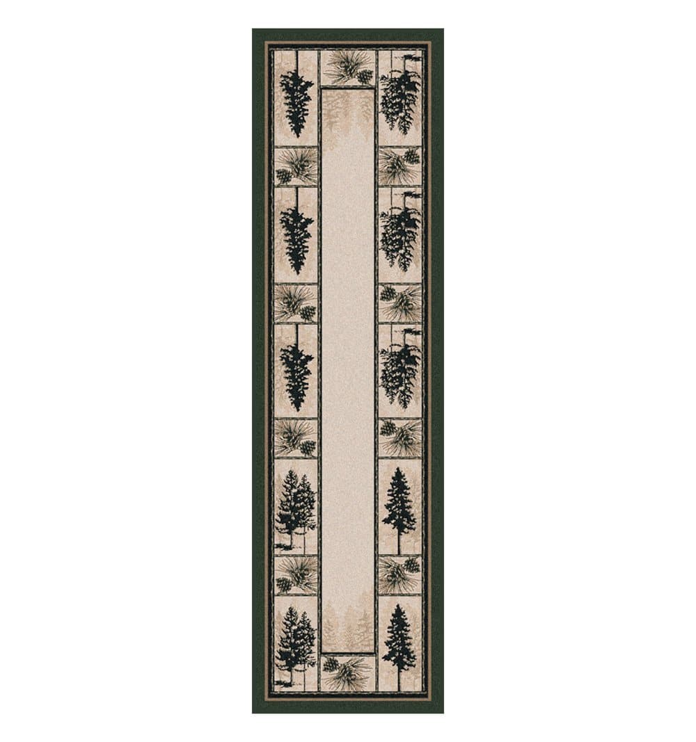 Forest pines green and beige floor runner. Made in the USA. Your Western Decor