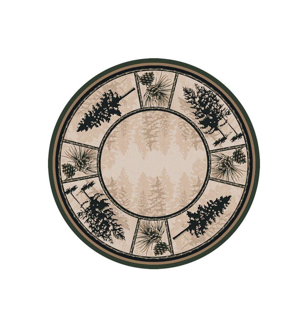 Pine tree and pine cone forest round area rug. made in the USA. Your Western Decor
