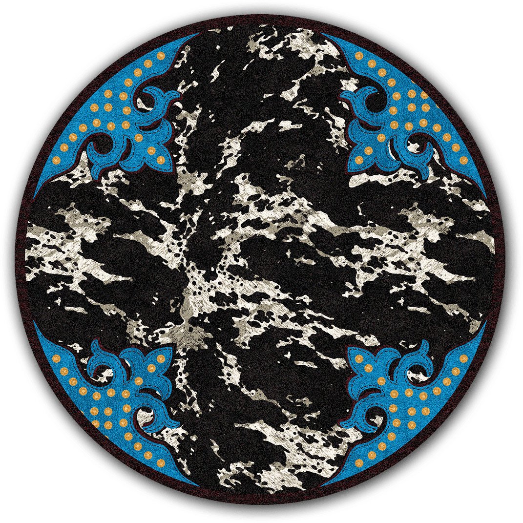 Fancy Cowhide Round Area Rug Turquoise Black & White - Made in the USA - Your Western Decor