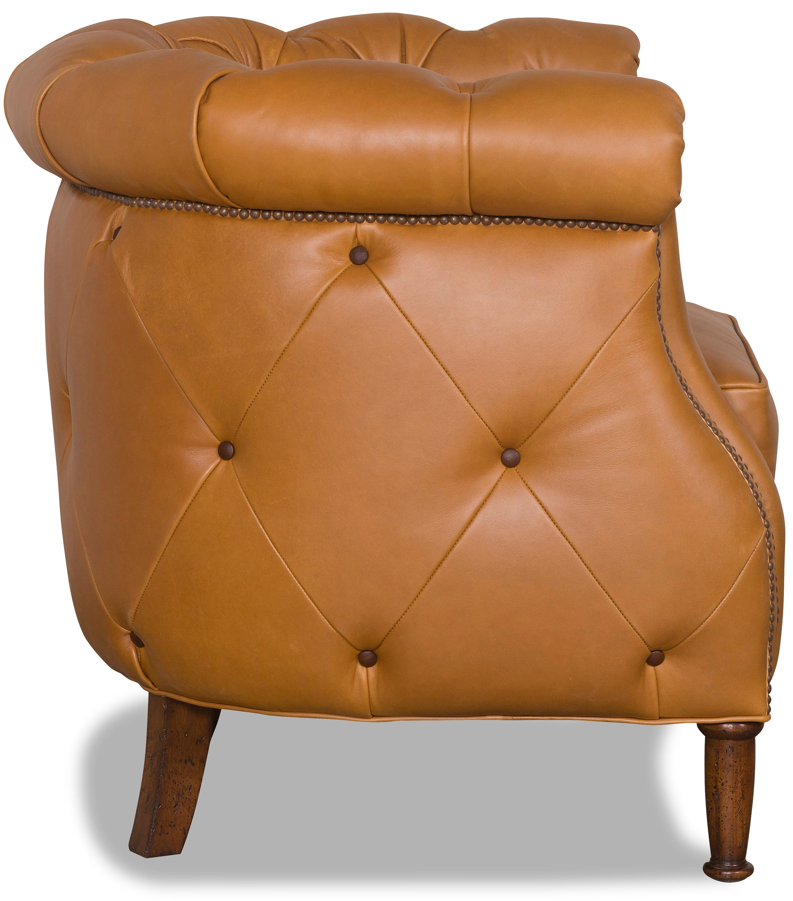 Brown leather armchair with tufted backrest on a white background - Blue Mountain Brands USA