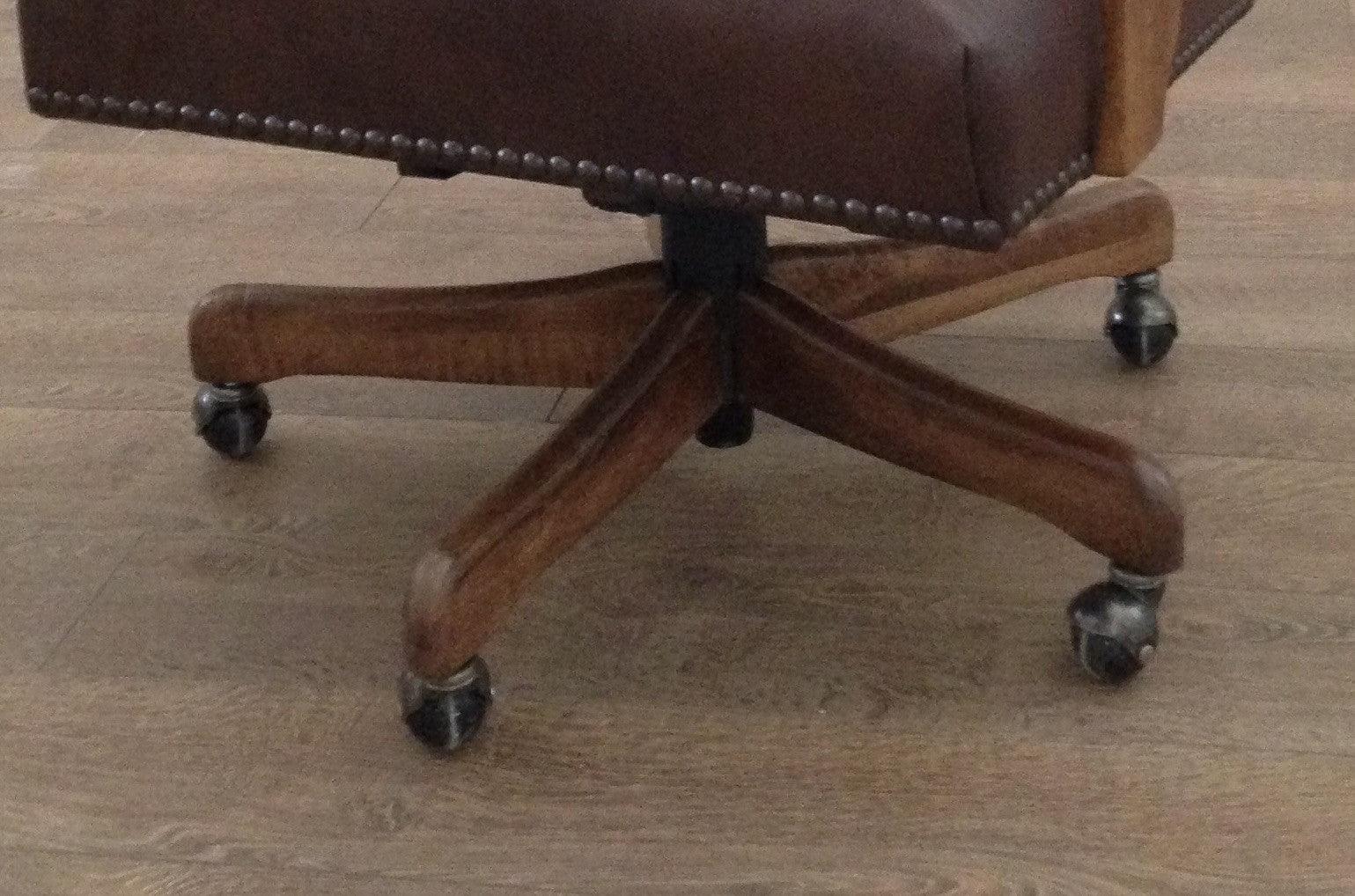 Custom Wingback Western Desk Chair in distressed brown leather and peppered brown & white cowhide made in the USA - Blue Mountain Brands USA Luxury Furnishings and Decor