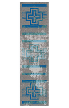 Distressed Bounty Glacier Southwestern Floor Runner with crosses in grey and blues - Made in the USA - Your Western Decor