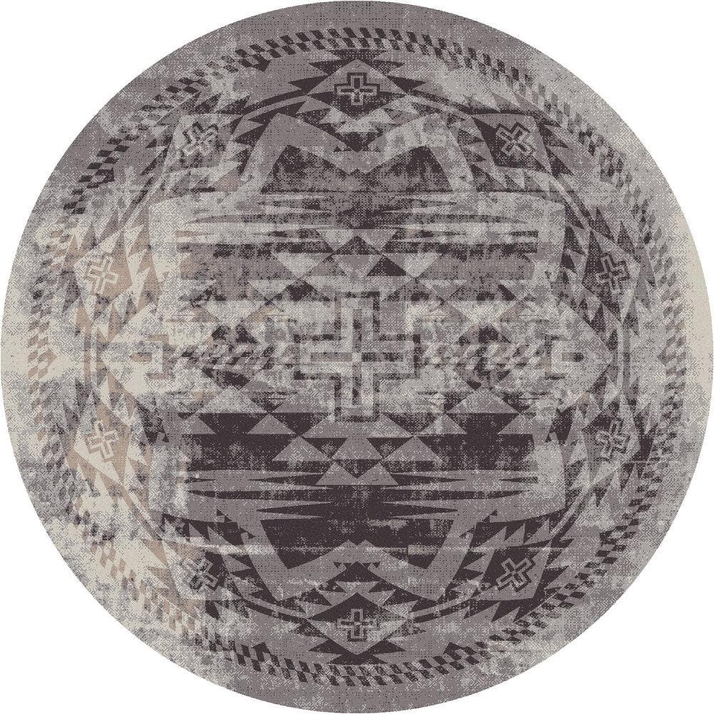 Distressed Rustic Cross Round Area Rug - Sandstone - Your Western Decor, LLC