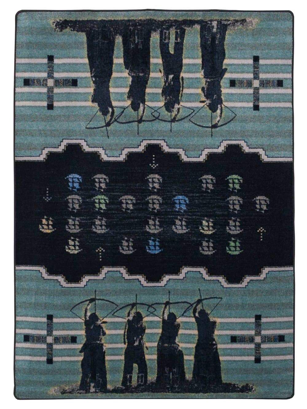 Native American Decor. Native Invaders Area Rug. Blue 5x8, made in the USA. Free shipping. Your Western Decor