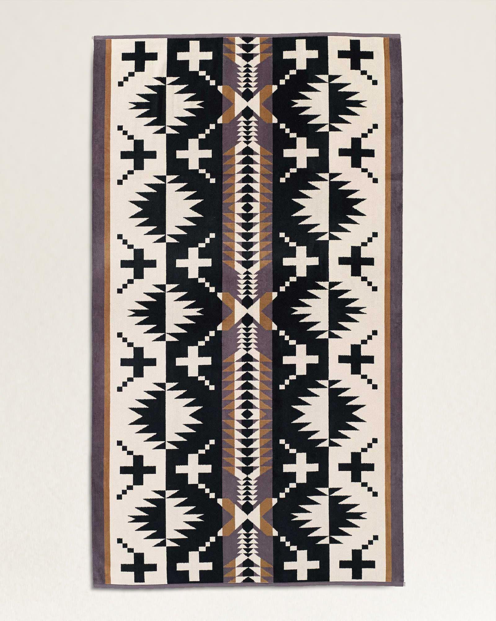 Pendleton Spider Rock oversized spa towel in Southwestern design of brown, ivory and black - Blue Mountain Brands of Oregon