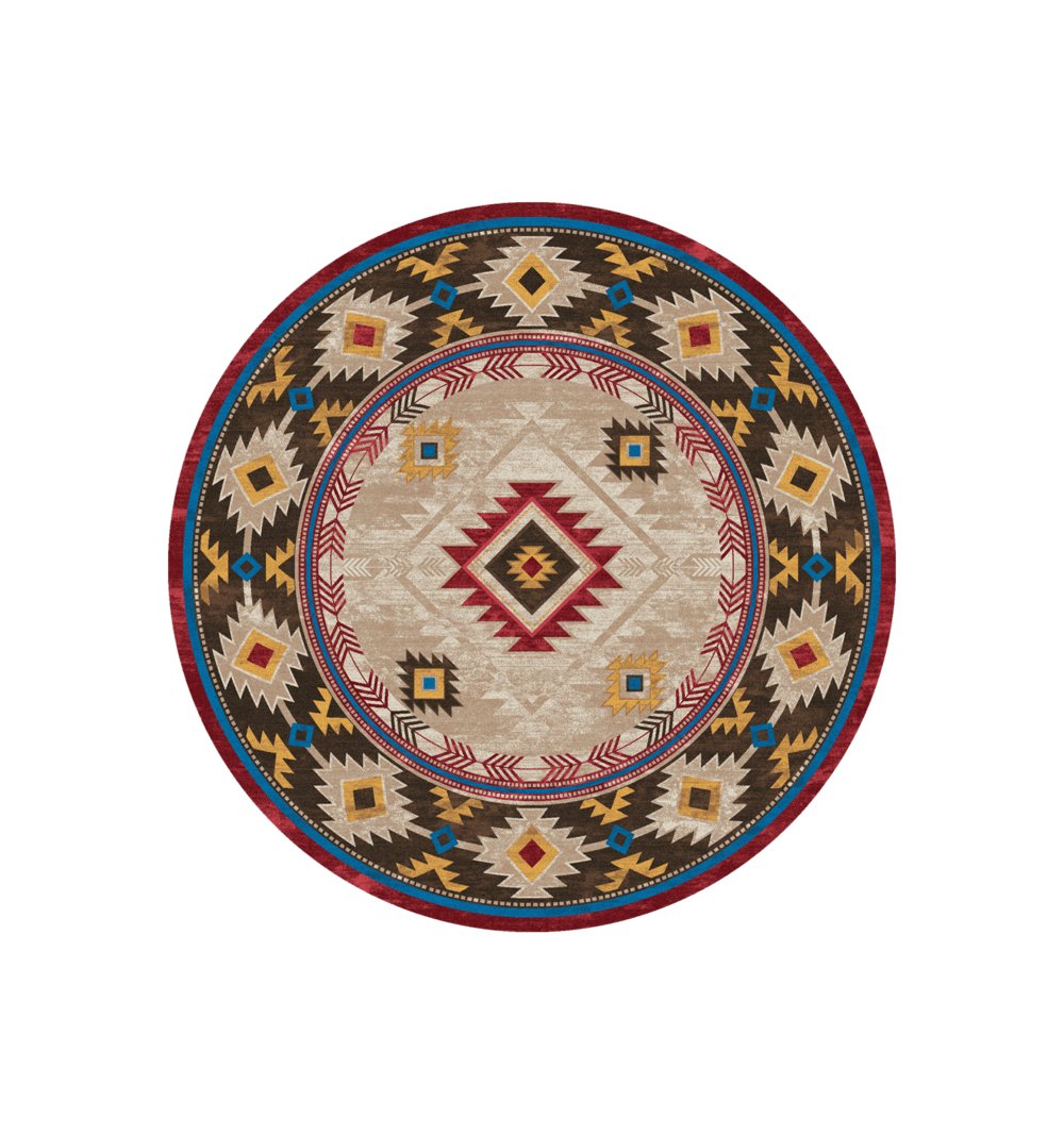 Whiskey river beige Aztec area round rug. Made in the USA. Your Western Decor