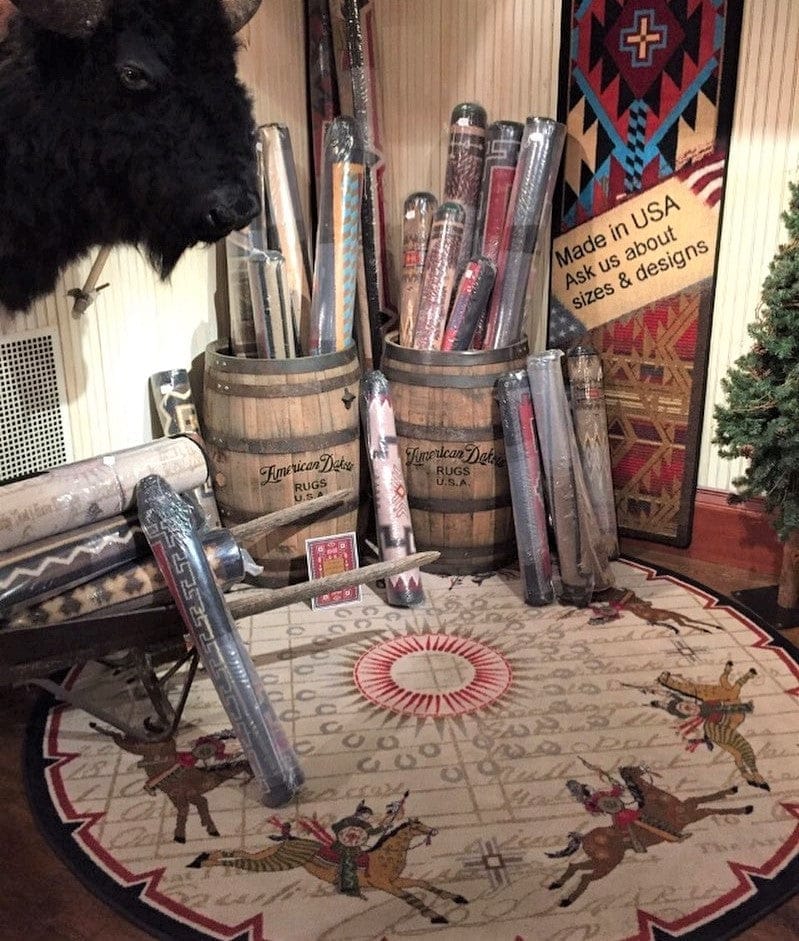 battle records native area rug round - made in the USA - Your Western Decor