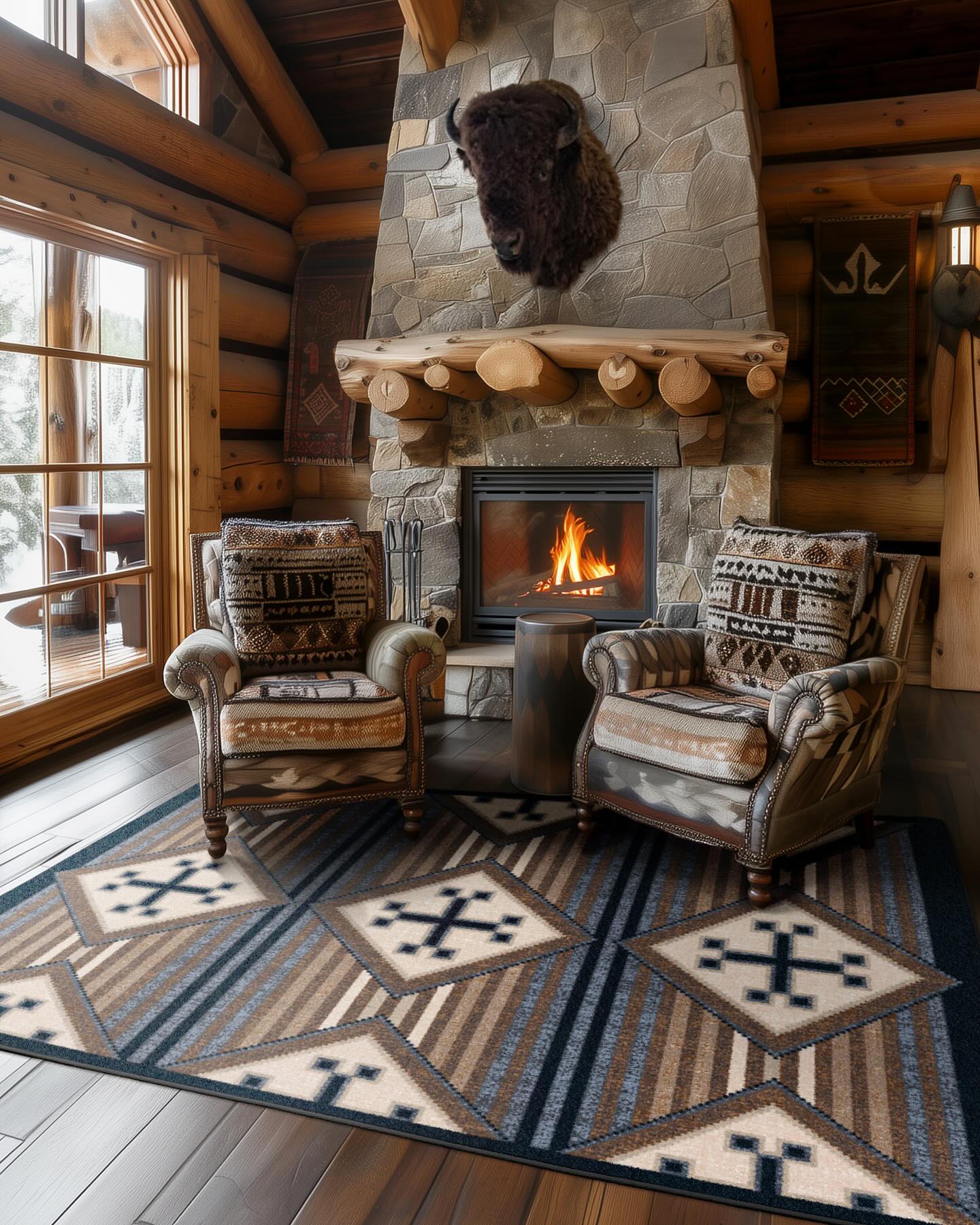 American made Southwest Bison Black Russet Area Rug - Blue Mountain Brands USA