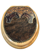 Horses, Bits & Brindle Cowhide Toilet Seat made in the USA - Your Western Decor