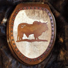Branded bull western toilet seat with metal and cowhide - handmade to order in the USA - Blue Mountain Brands USA Home Decor