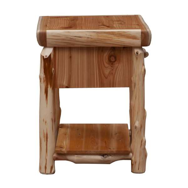 American made cedar log nightstand with drawer and self - Your Western Decor