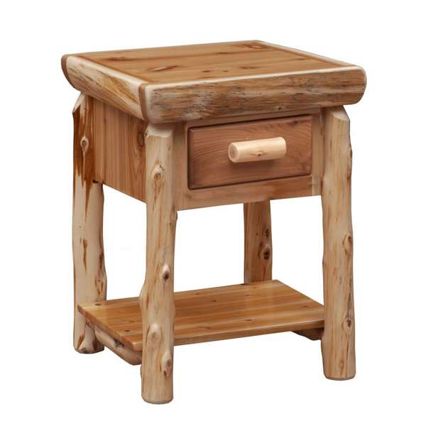 American made cedar log nightstand with drawer and self - Your Western Decor