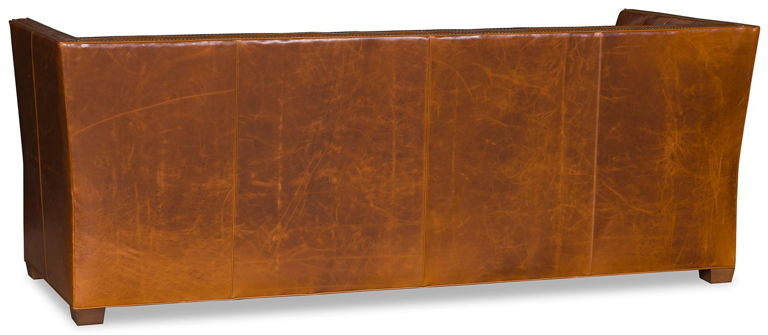 Back view of Chestnut tufted leather sofa - Blue Mountain Brands USA