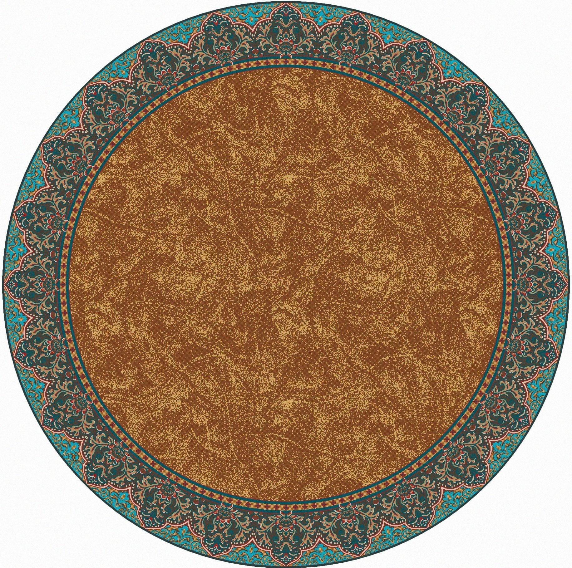 Cognac & Turquoise Elegant Western Round Area Rug made in the USA - Your Western Decor