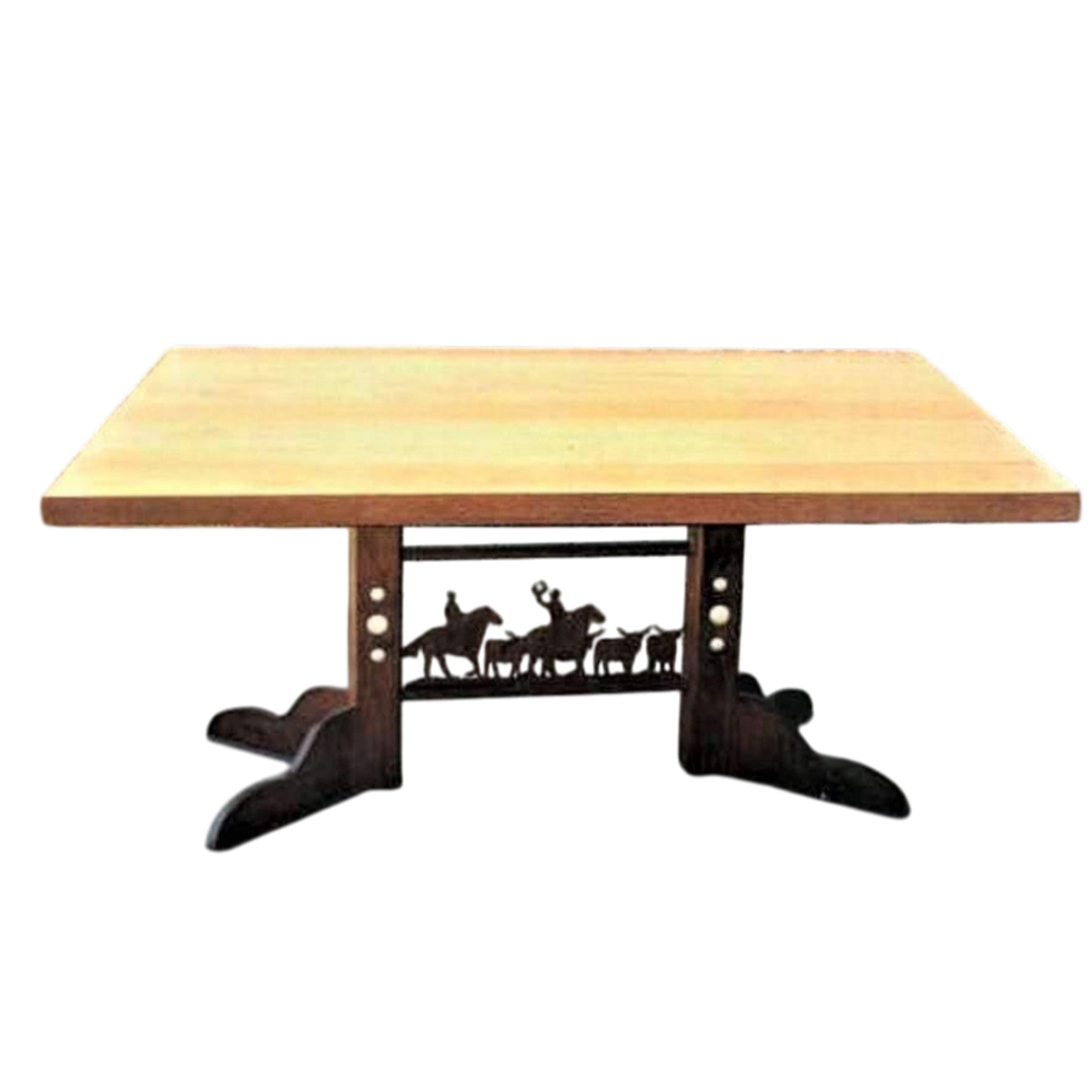 luxury lodge dining table with solid wood top and western design