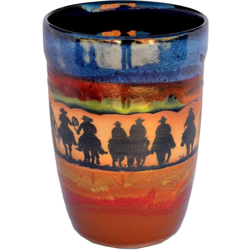 Cowboy Posse handmade glazed pottery utensil crock. Made in the USA. Your Western Decor