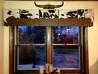 American made Custom Western Window Cornice with embossed leather and black and white cowhide - Blue Mountain Brands USA