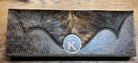 American made Custom Western Window Cornices with custom brand in distressed leather and brindle cowhide - Blue Mountain Brands USA