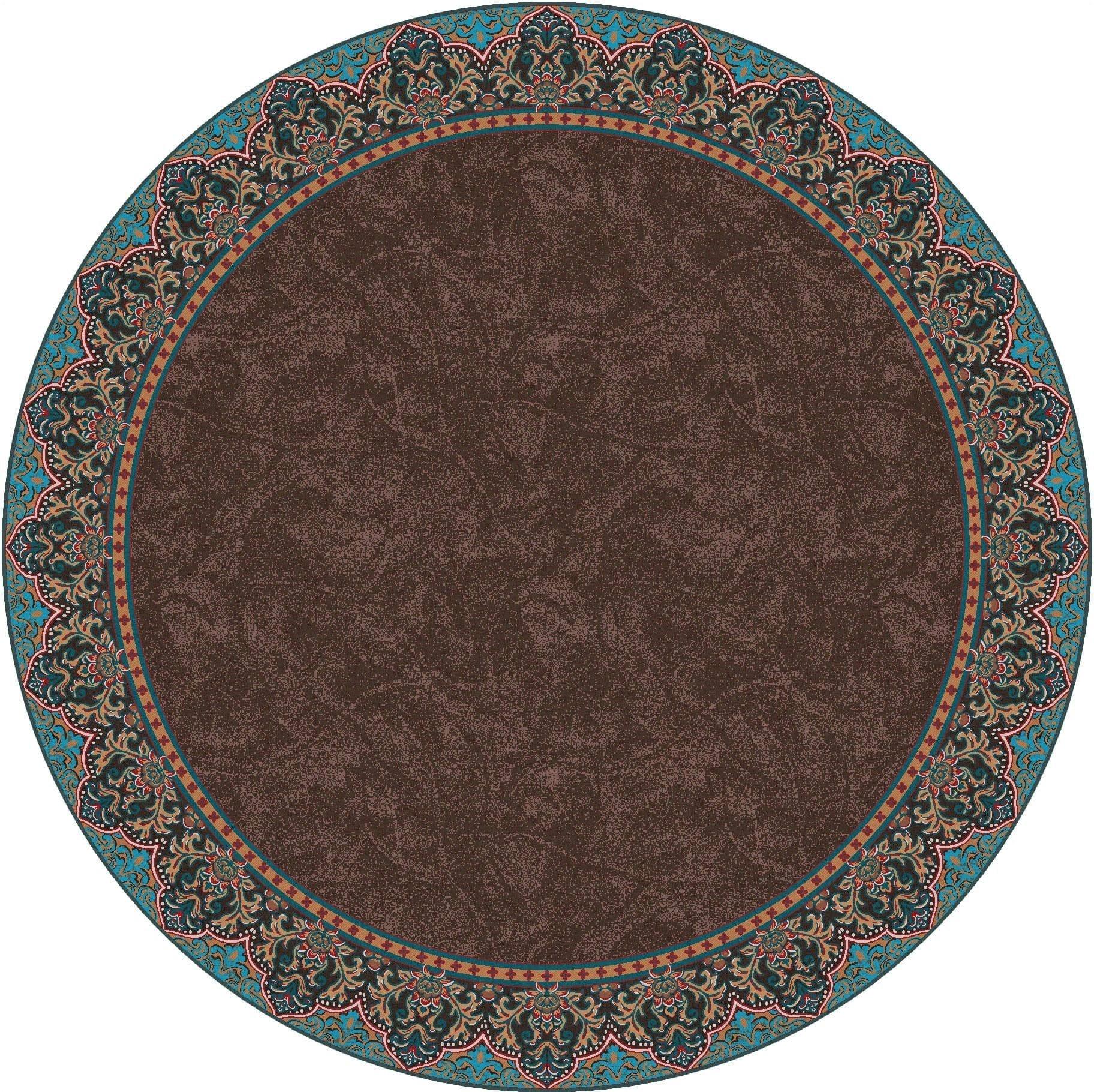 Chocolate & Turquoise ~ Elegant Western Round Area Rug made in the USA - Your Western Decor