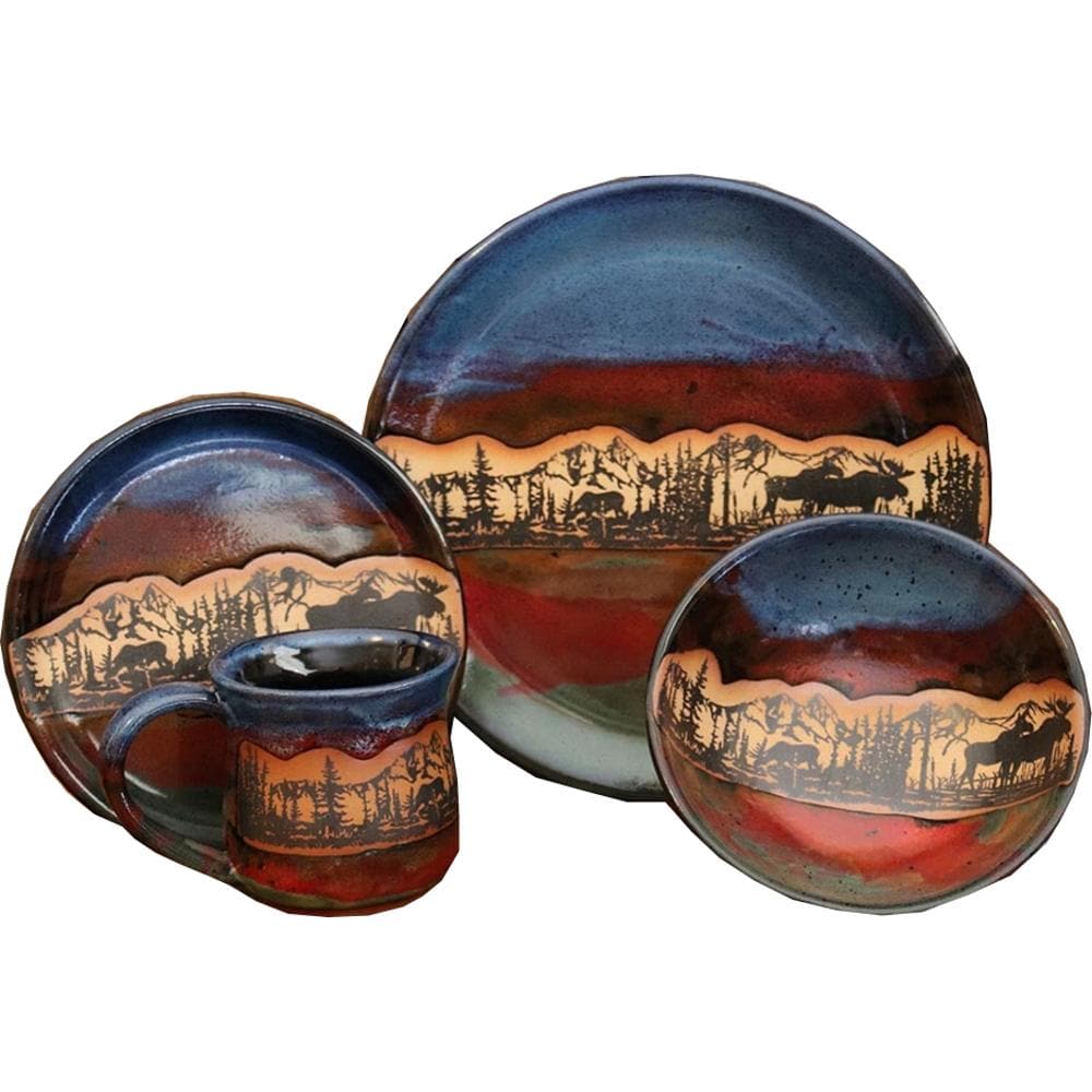 Forest moose glazed pottery dishes, made in the USA - Your Western Decor