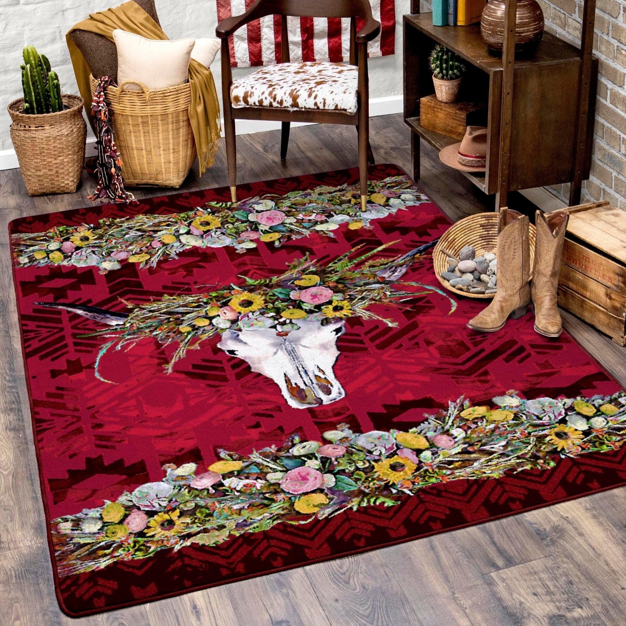 Hailey Floral & Skull Area Rugs made in the USA - Blue Mountain Brands USA Home Decor