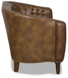 American made Halligan leather tufted loveseat side - Blue Mountain Brands USA