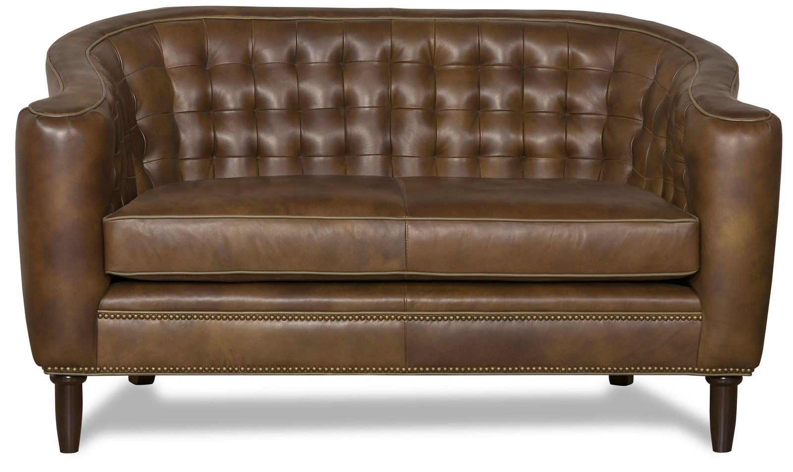 American made brown leather tufted loveseat settee - Blue Mountain Brands USA
