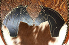 Custom American made Iron Horses & Cowhide Toilet Seat - Blue Mountain Brands USA Home Decor