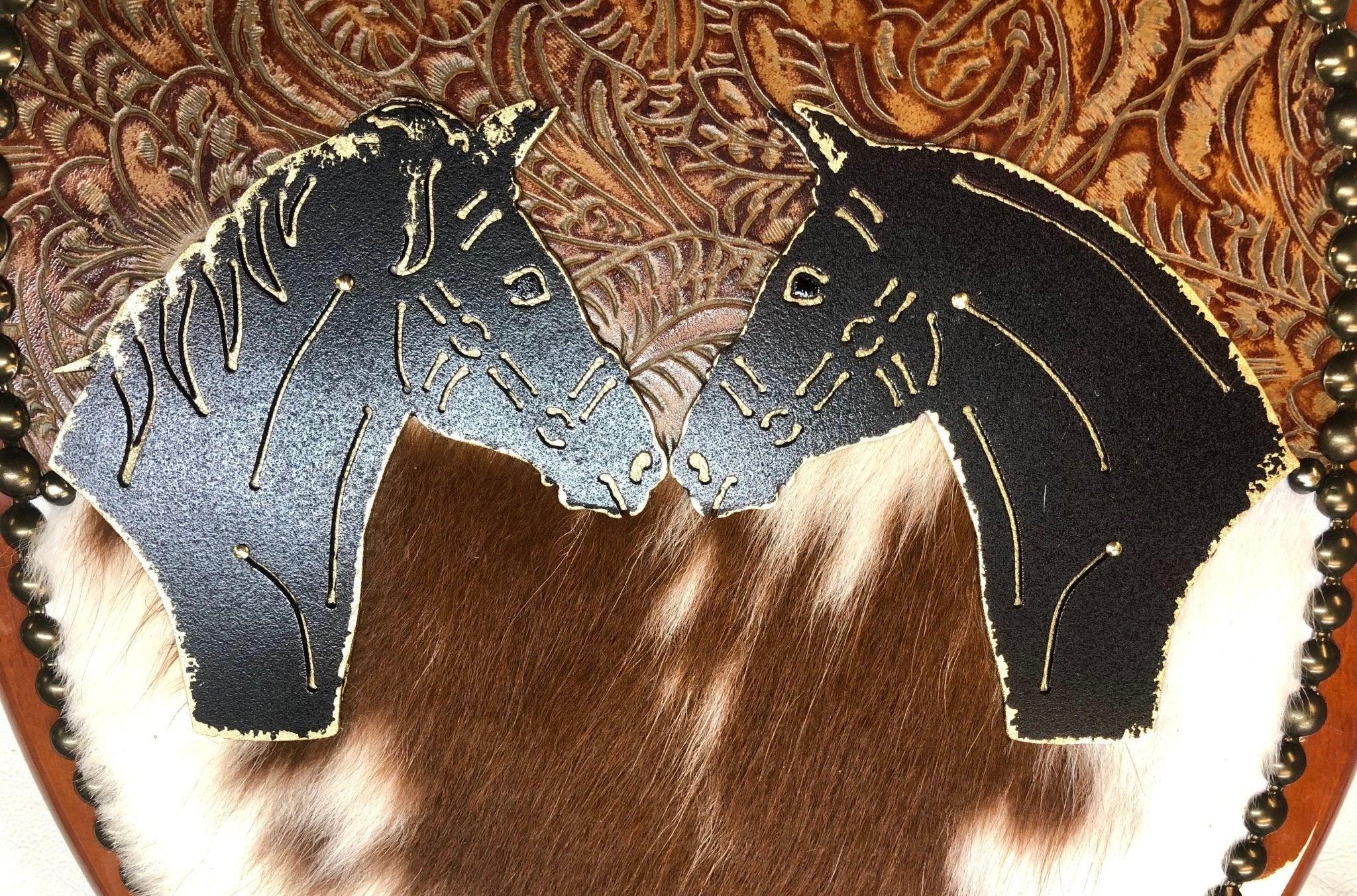 Custom American made Iron Horses & Cowhide Toilet Seat - Blue Mountain Brands USA Home Decor