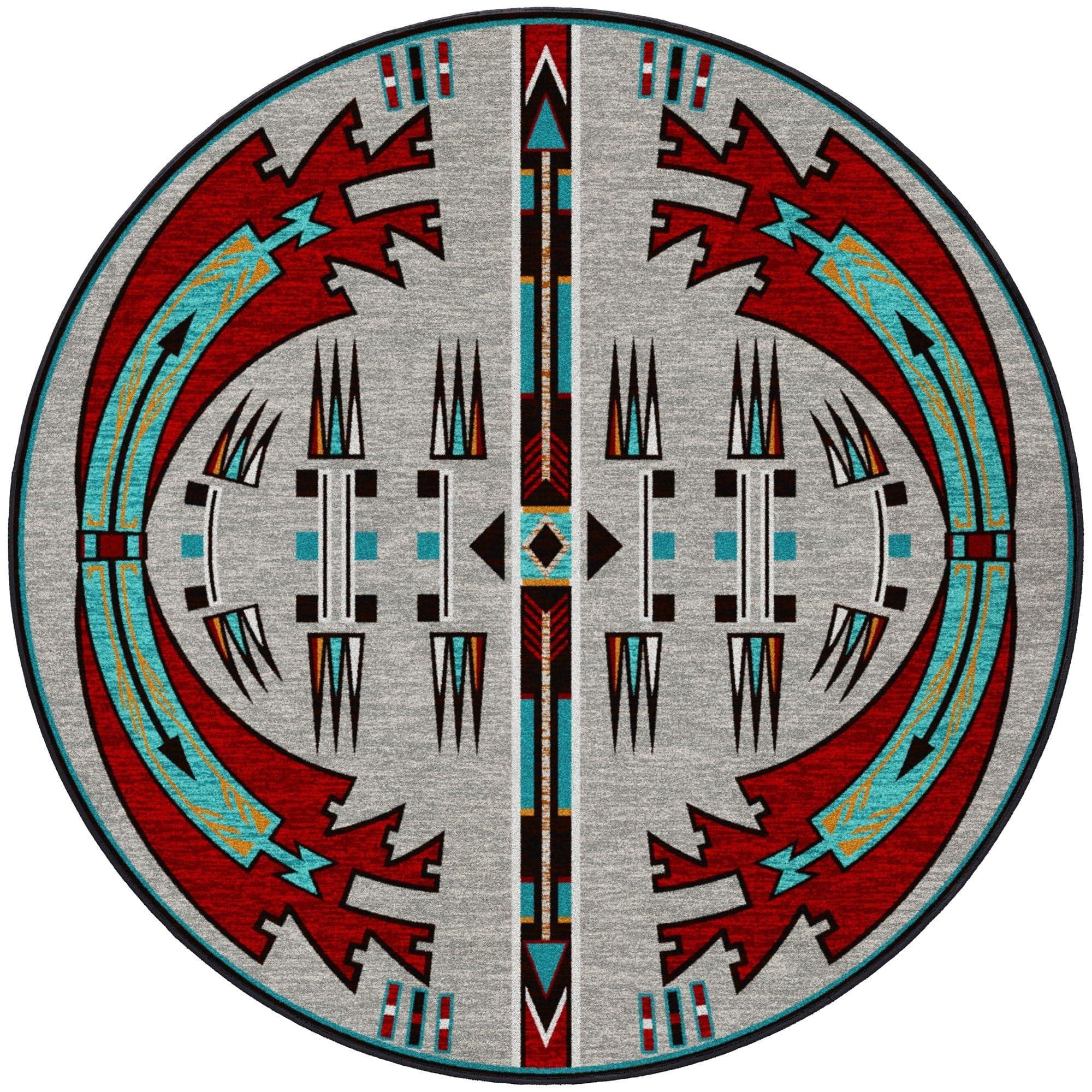 Red and turquoise round southwestern 8' area rug made in the USA - Your Western Decor