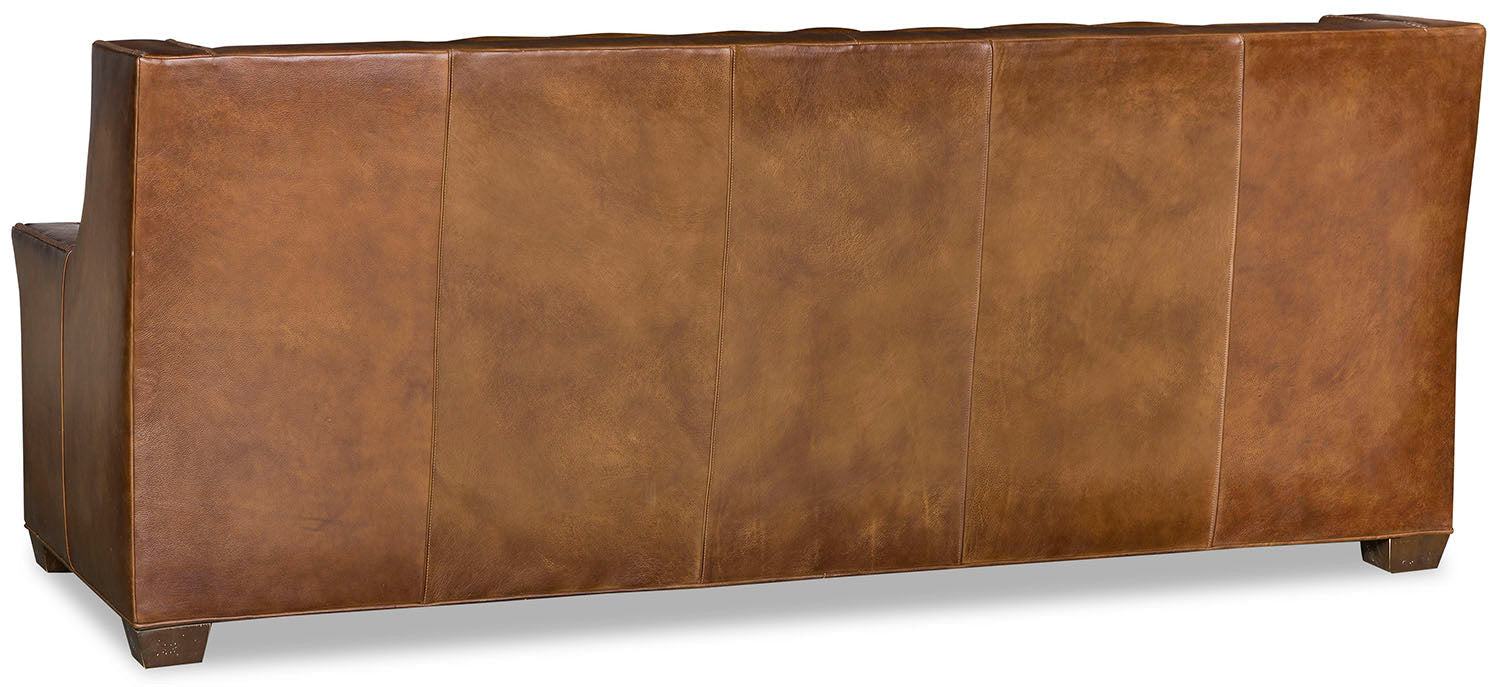 Back view of Kingston tufted brown leather sofa
