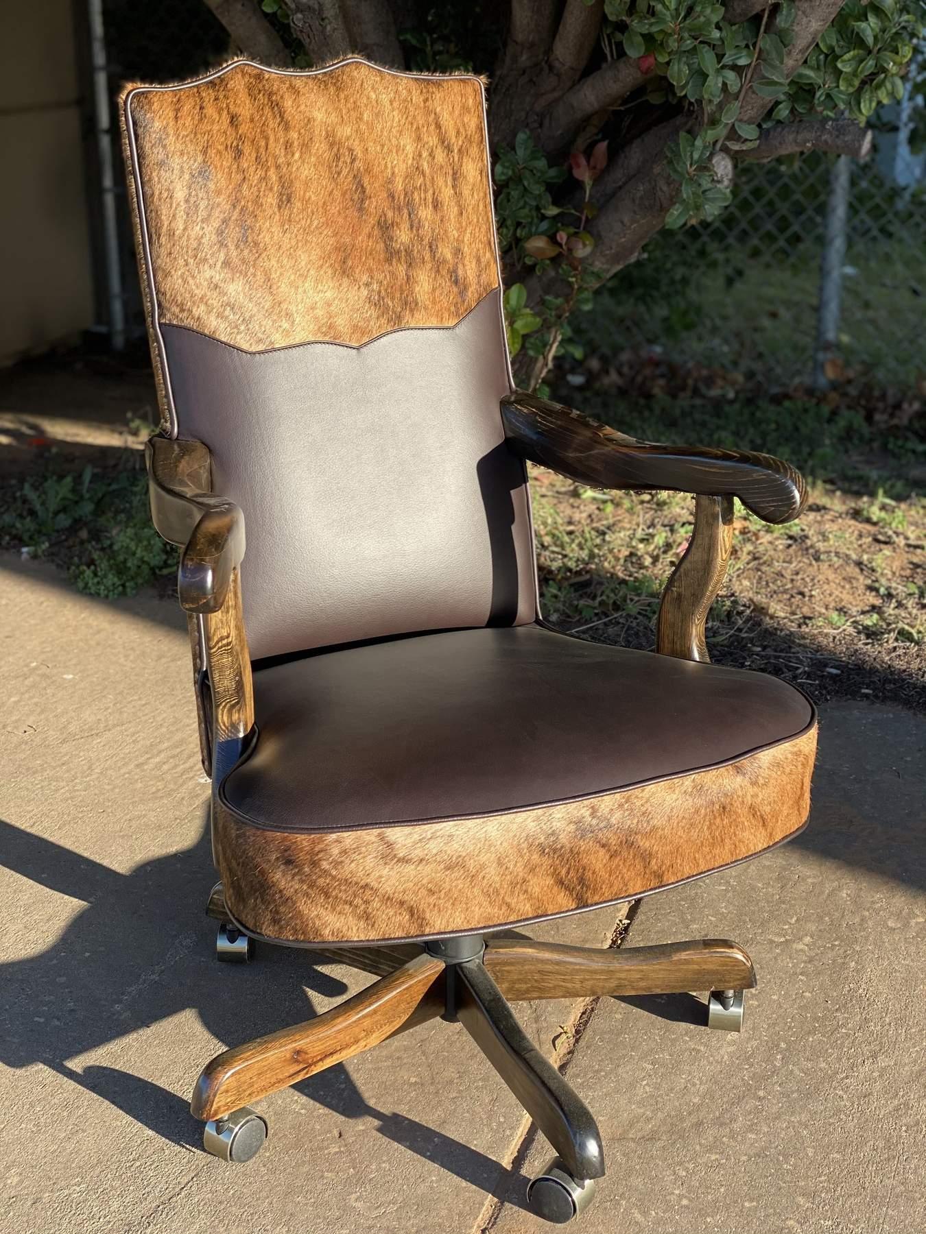 Leather and Brindle Cowhide Office Chair - Blue Mountain Brands USA American made luxury furniture