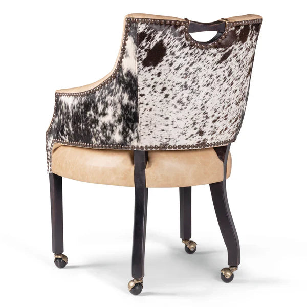 Ivory Leather & Peppered Cowhide Game Chair on Casters - Your Western Decor