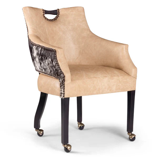 Ivory Leather & Pepper Cowhide Game Chair on Casters