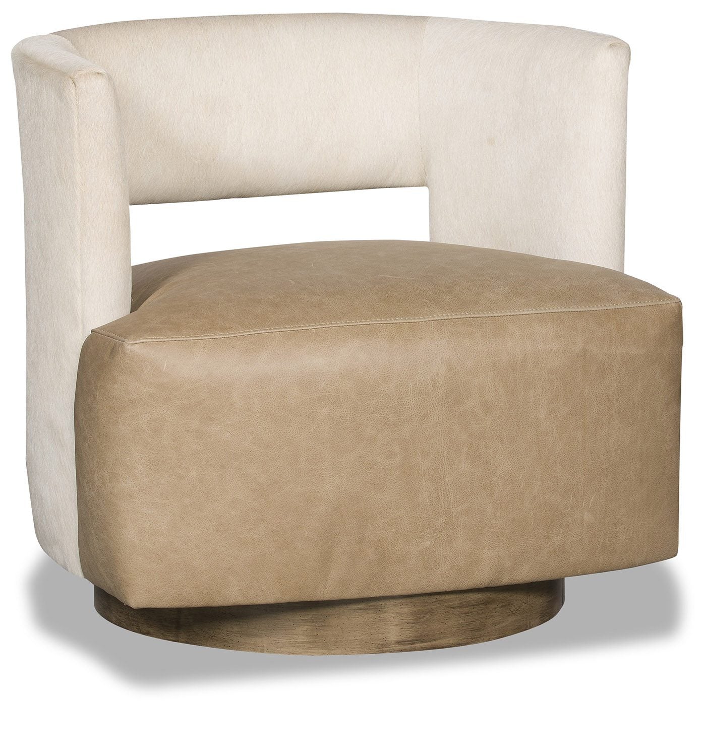 tan leather and ivory cowhide swivel chair