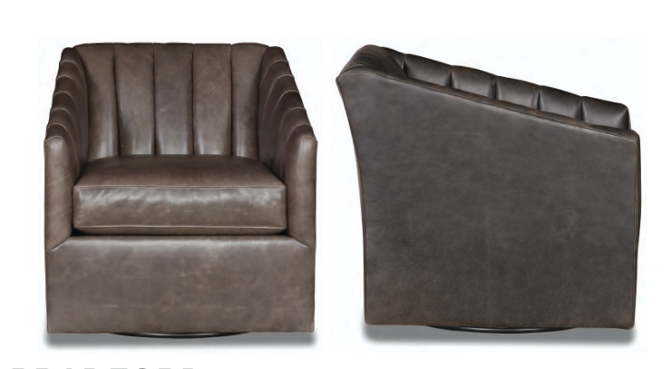 Front and side view of luxury leather swivel chair - Blue Mountain Brands USA Home Furnishings