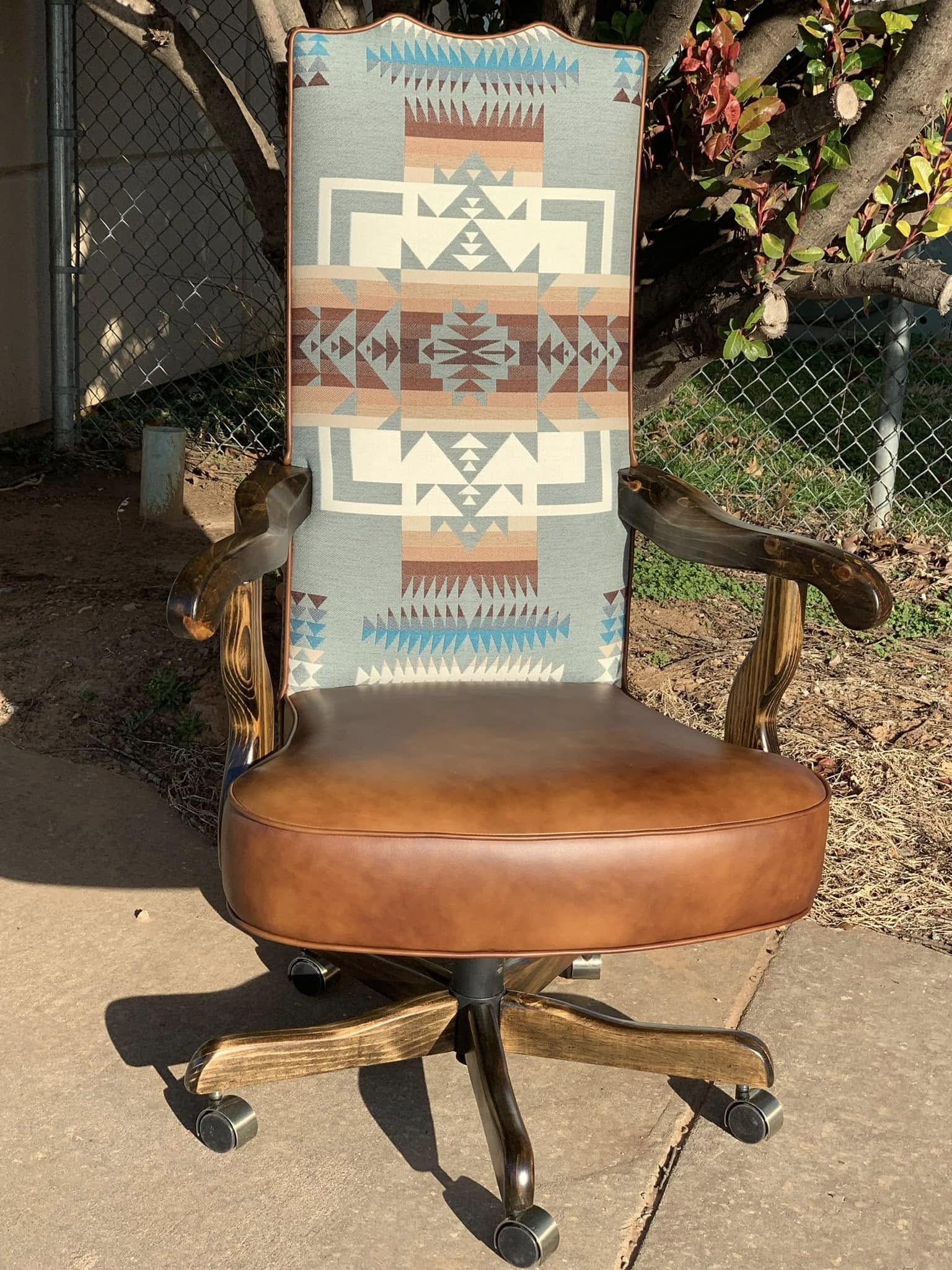 Southwestern office chair with Little Chief Joseph Fabric and leather made in the USA - Blue Mountain Brands USA