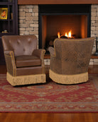 Brown leather swivel chairs front and back - Blue Mountain Brands USA