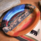Handmade pottery serving plate with moose scene. Made in the USA - Blue Mountain Brands USA