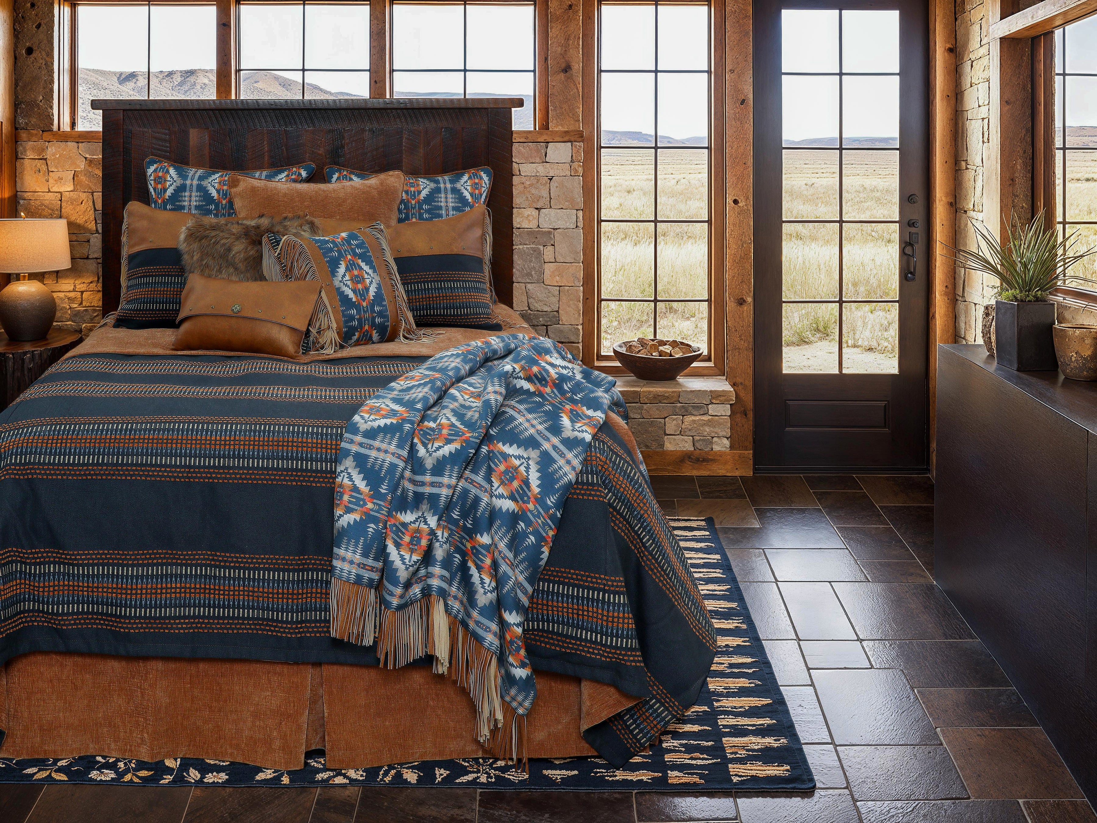Moreno Midnight Duvet Coverlet in blues, made in the USA - Blue Mountain Brands USA