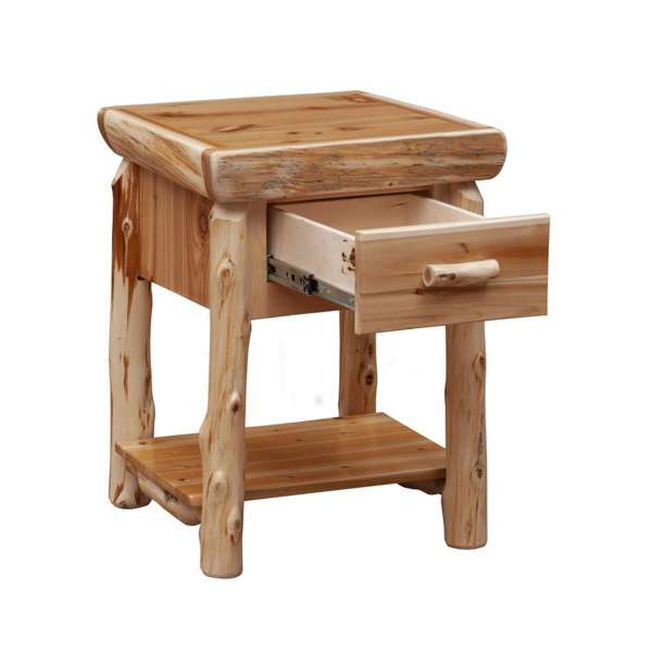 American made cedar log nightstand with drawer and self - Your Western Decor