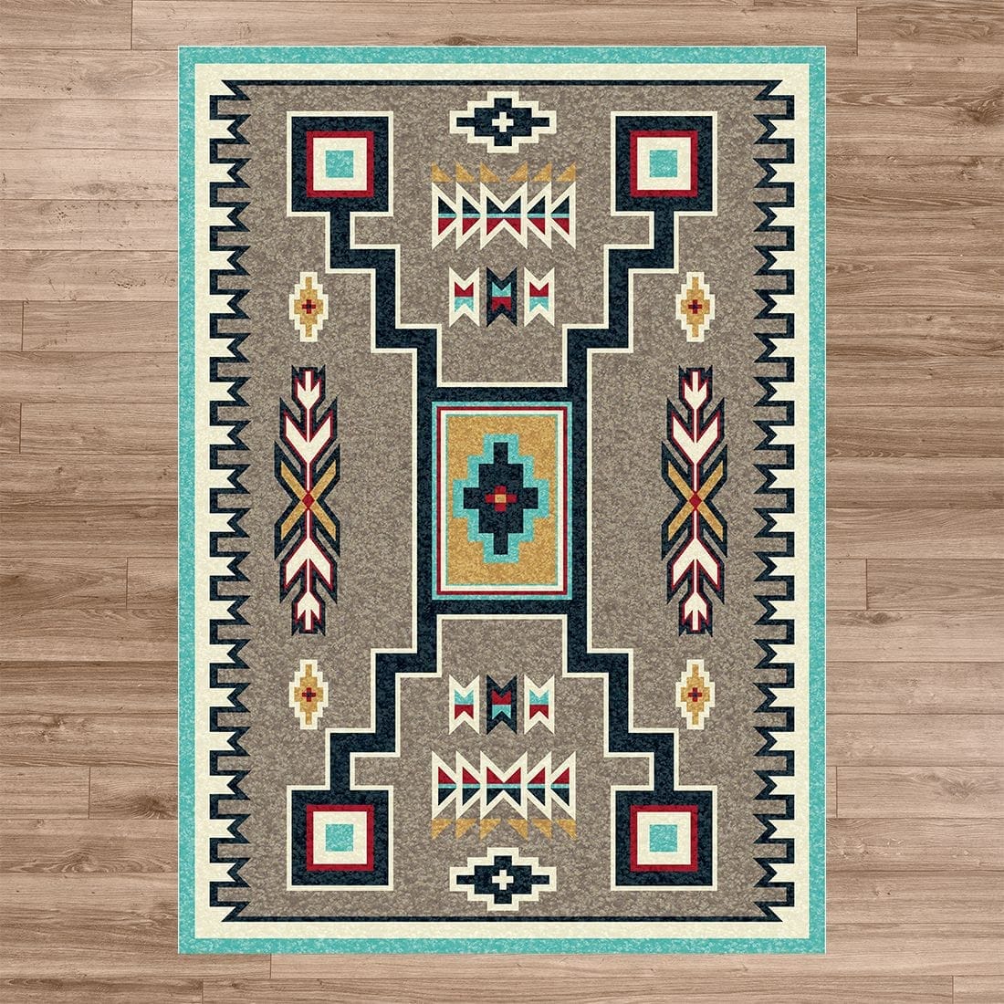 Old crow area rug turquoise, grey made in the USA - Your Western Decor