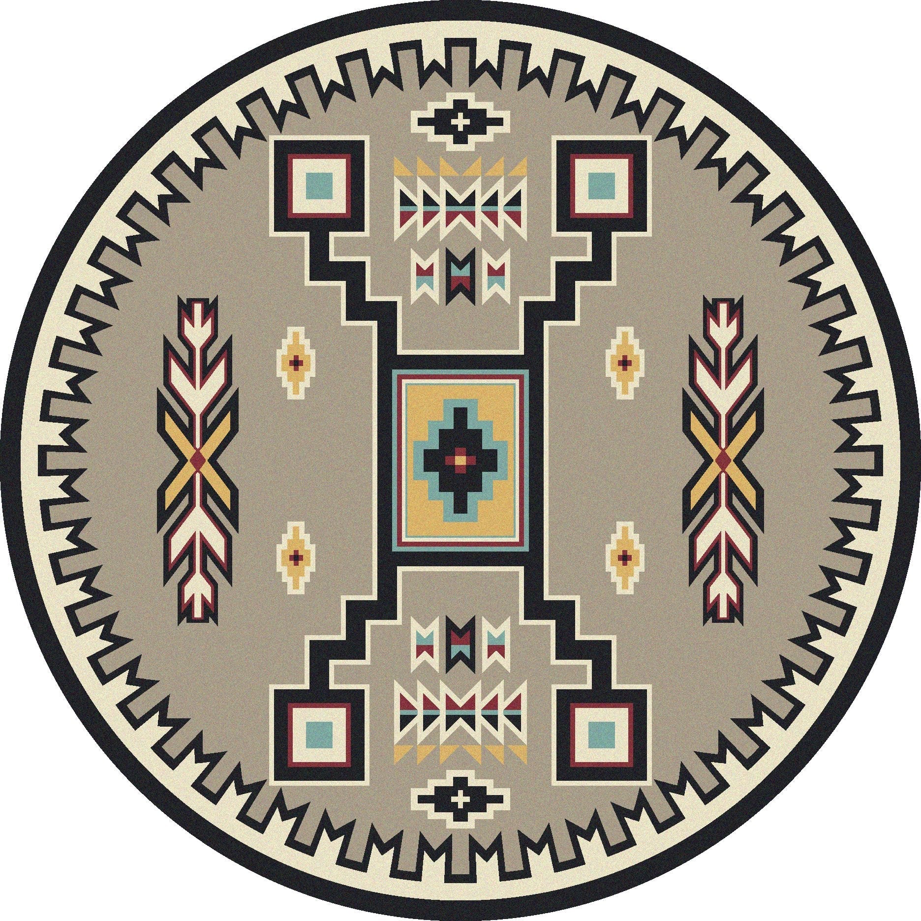 Old crow Southwestern round area rug, turquoise, cream and grey made in the USA - Your Western Decor
