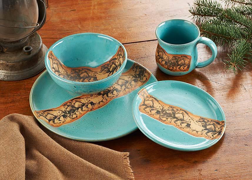 Open Range Horses Dinnerware in Turquoise - Made in the USA - Blue Mountain Brands USA