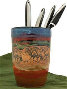 Open range horses utensil crock - handmade pottery - Blue Mountain Brands