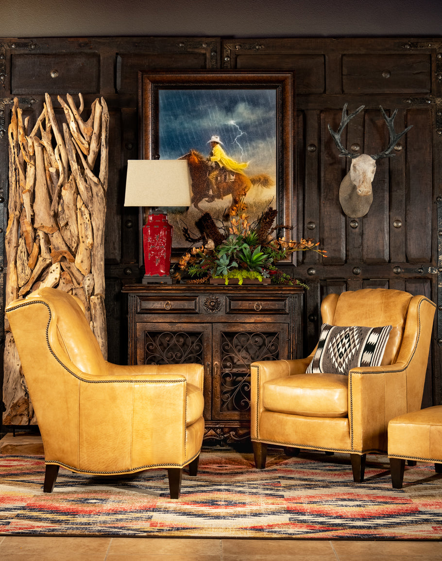 Palomino leather chairs and southwest distressed area rug - Your Western Decor