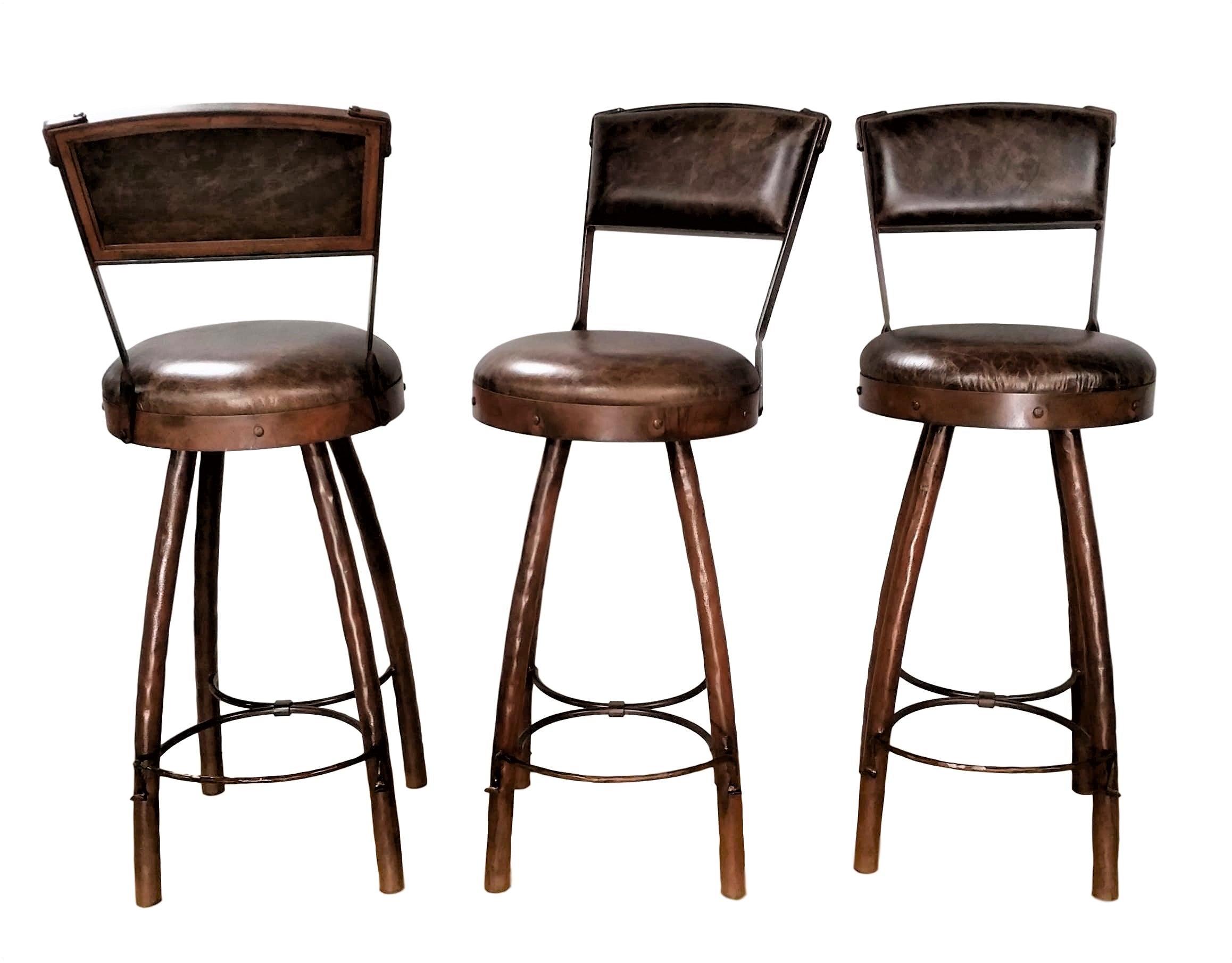 Peak 9 leather upholstered iron bar stools - Blue Mountain Brands USA Luxury Furnishings & Decor